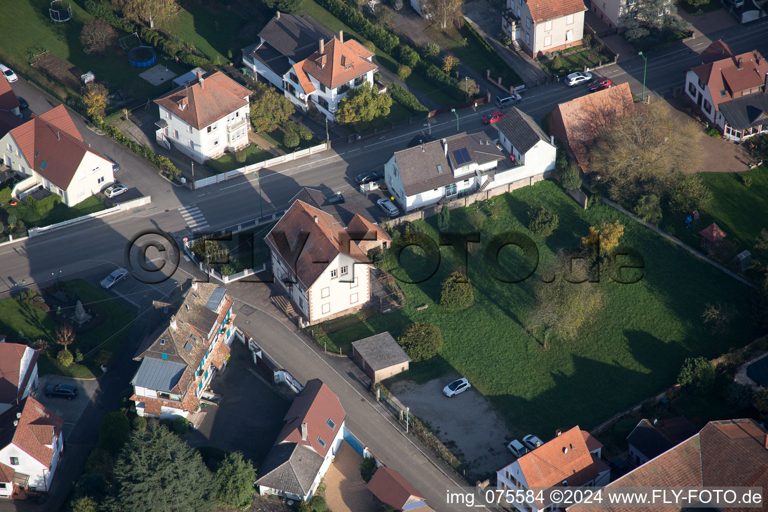 Bird's eye view of Soultz-sous-Forêts in the state Bas-Rhin, France