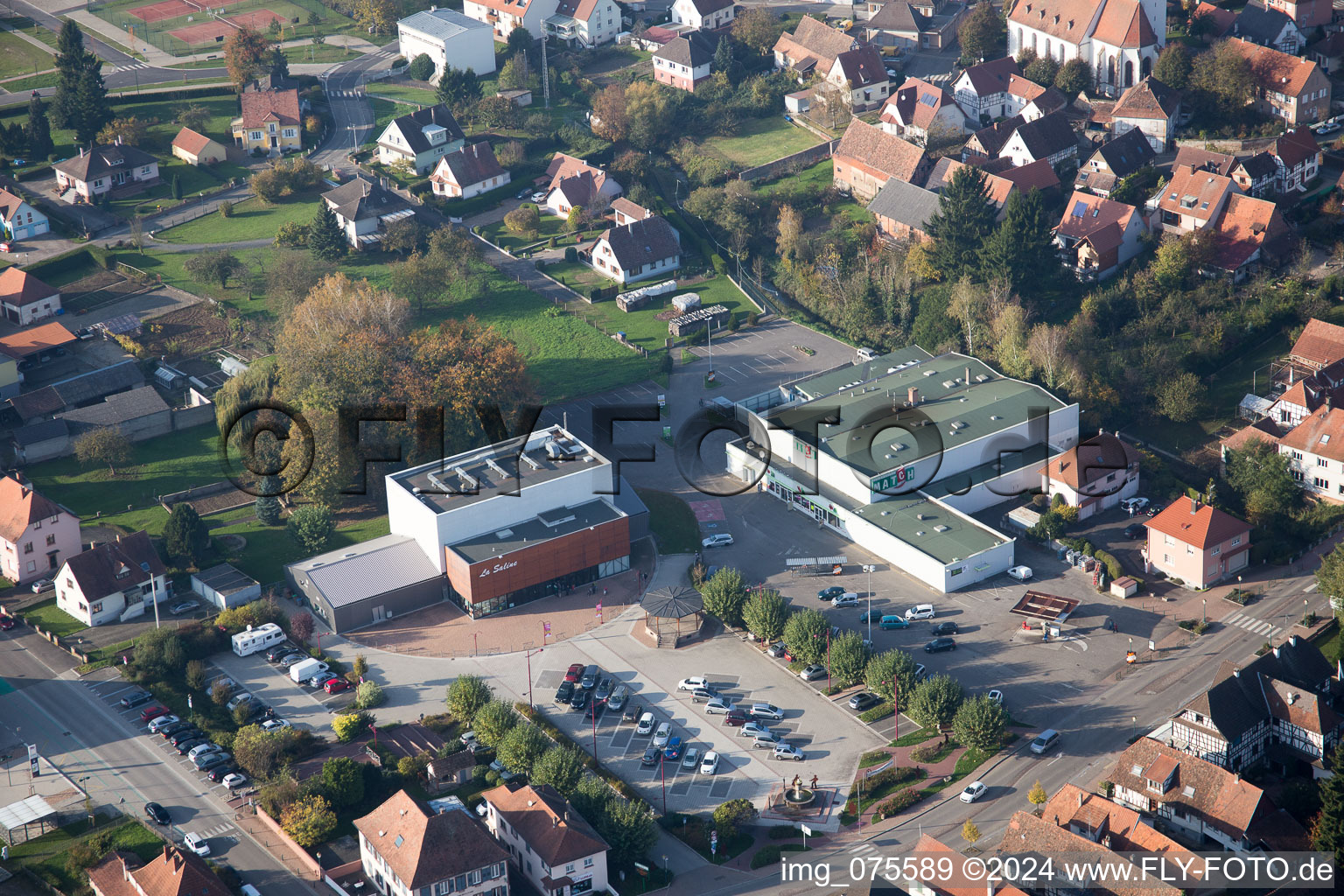 Soultz-sous-Forêts in the state Bas-Rhin, France from the drone perspective