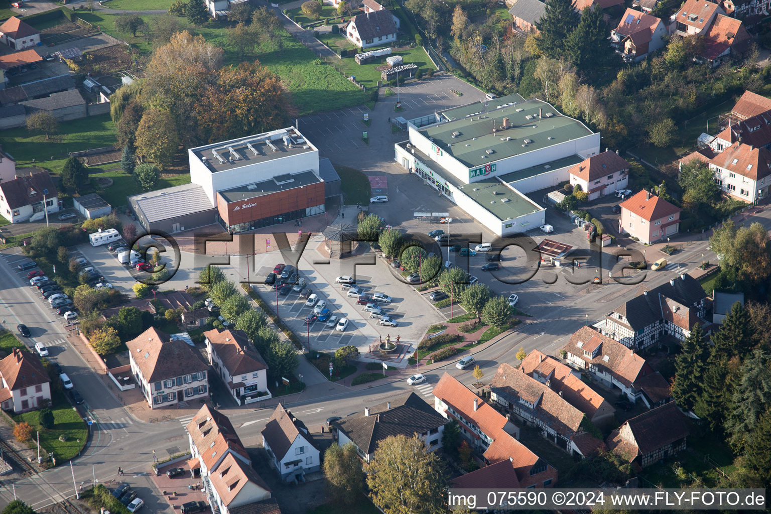 Soultz-sous-Forêts in the state Bas-Rhin, France from a drone