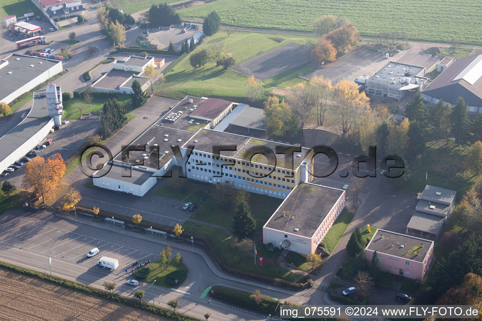 Soultz-sous-Forêts in the state Bas-Rhin, France seen from a drone