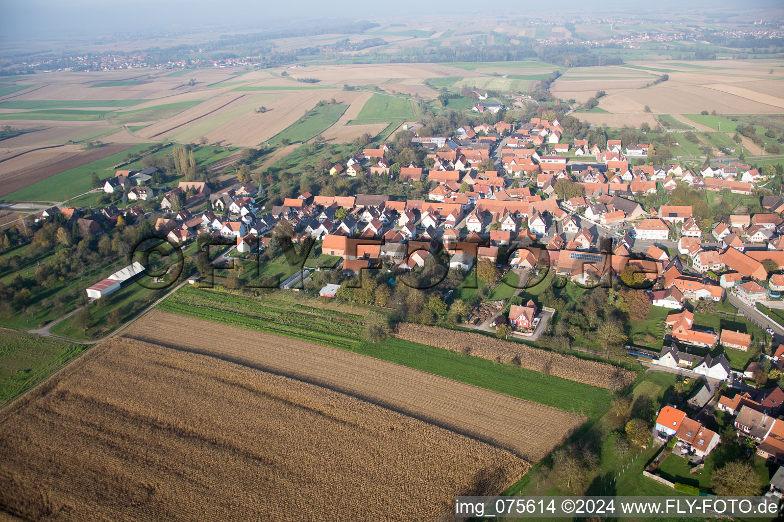 Aerial view of Rittershoffen in the state Bas-Rhin, France