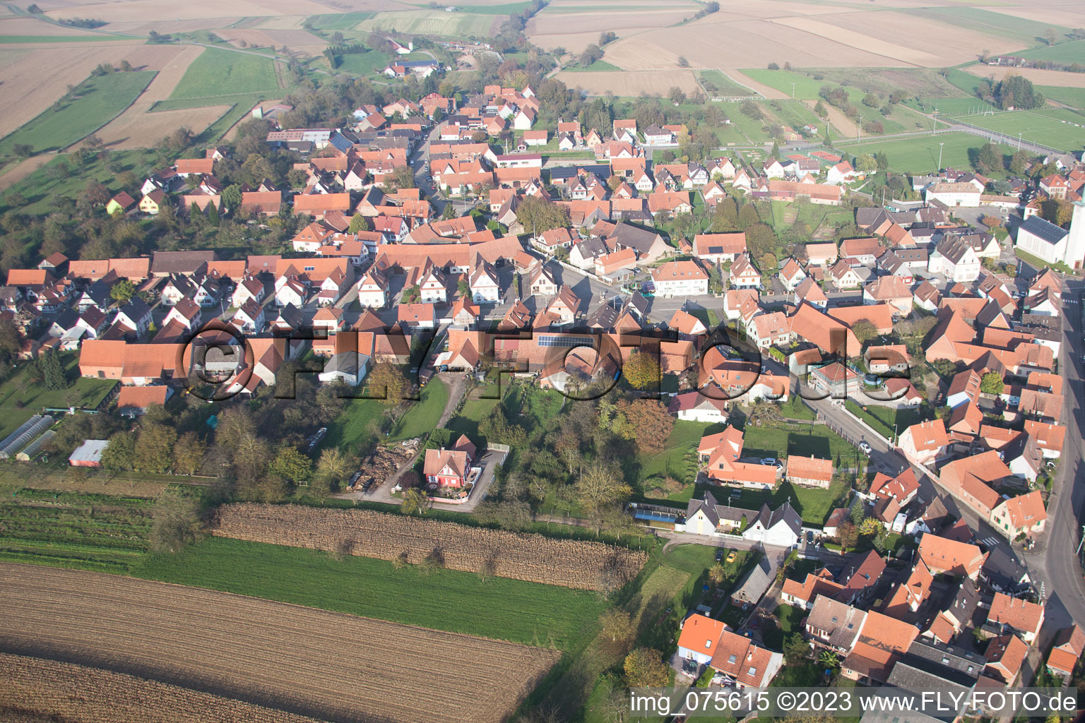 Aerial photograpy of Rittershoffen in the state Bas-Rhin, France