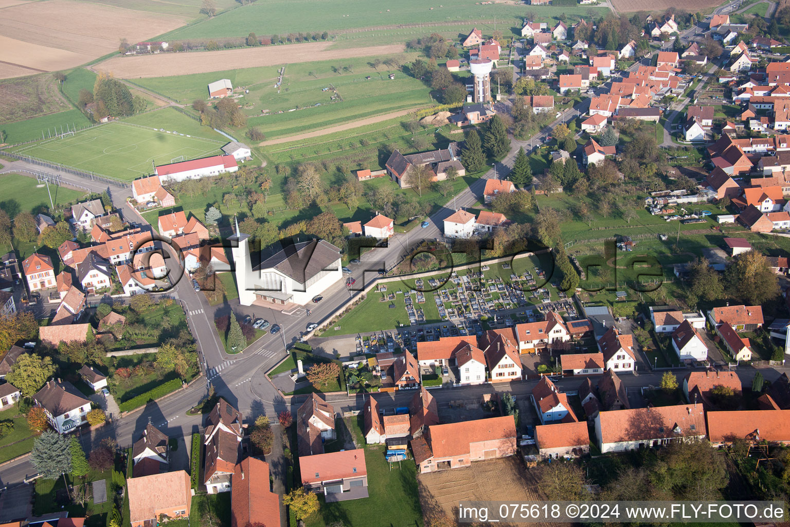 Oblique view of Rittershoffen in the state Bas-Rhin, France