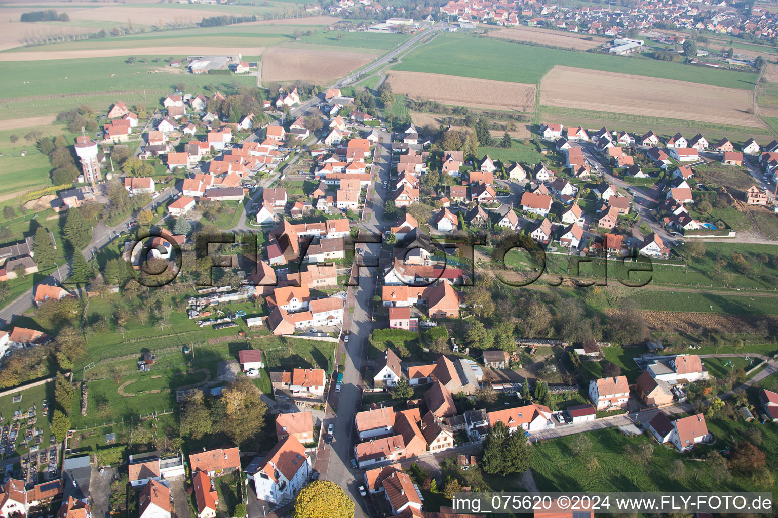 Rittershoffen in the state Bas-Rhin, France from above