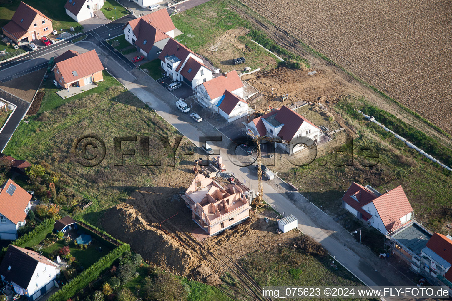 Rittershoffen in the state Bas-Rhin, France seen from above