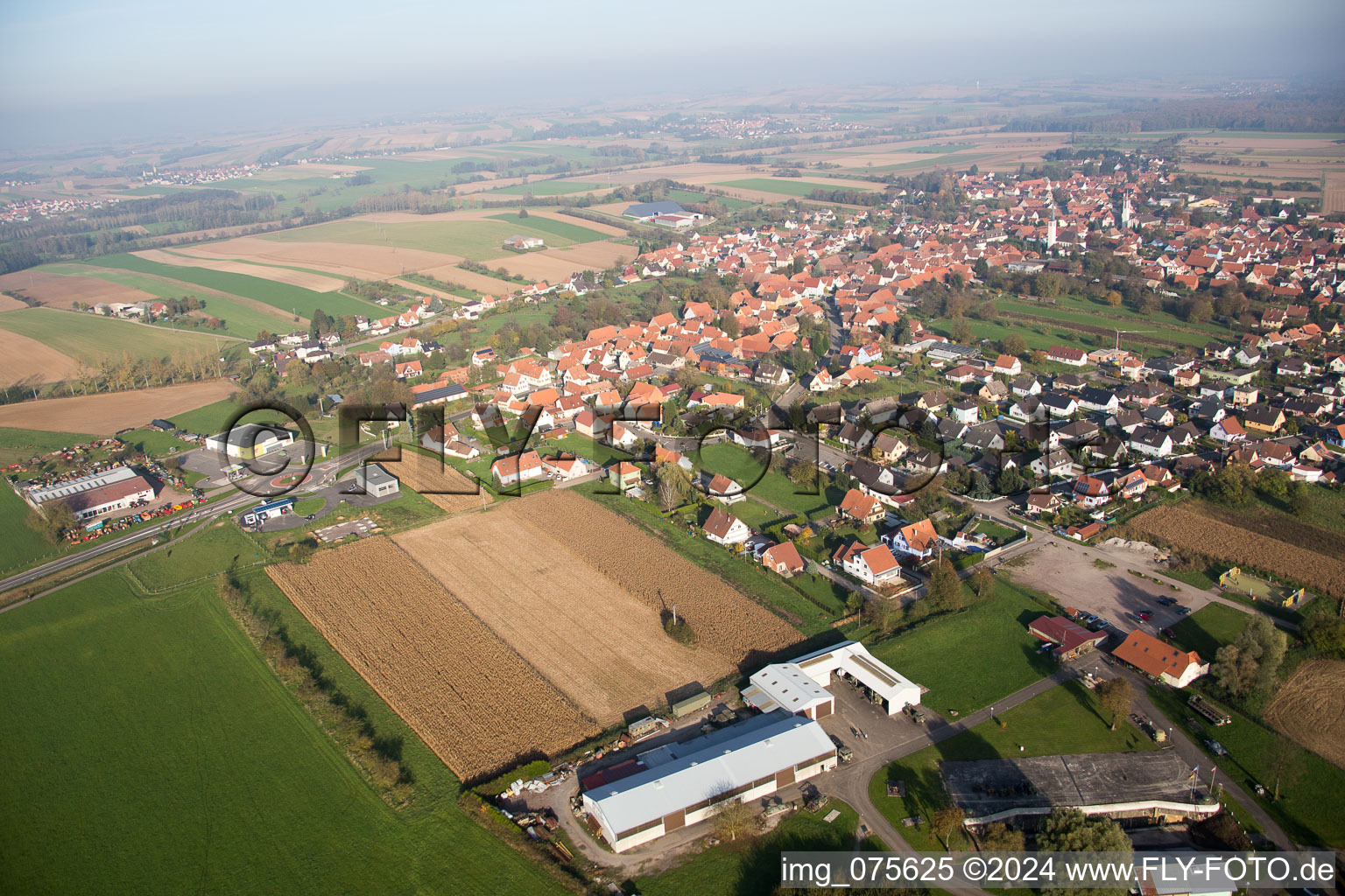 Bird's eye view of Rittershoffen in the state Bas-Rhin, France