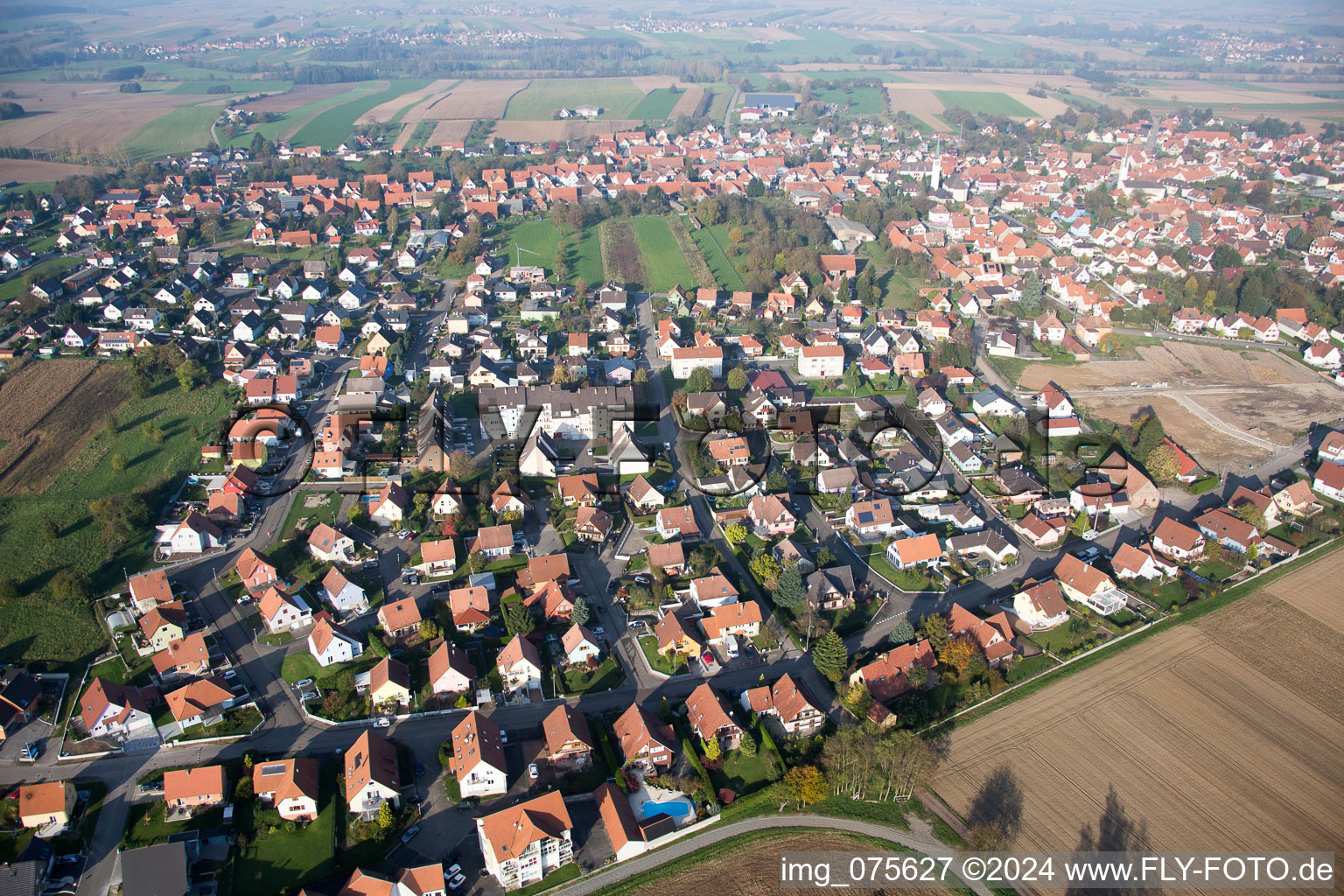 Aerial view of Hatten in the state Bas-Rhin, France