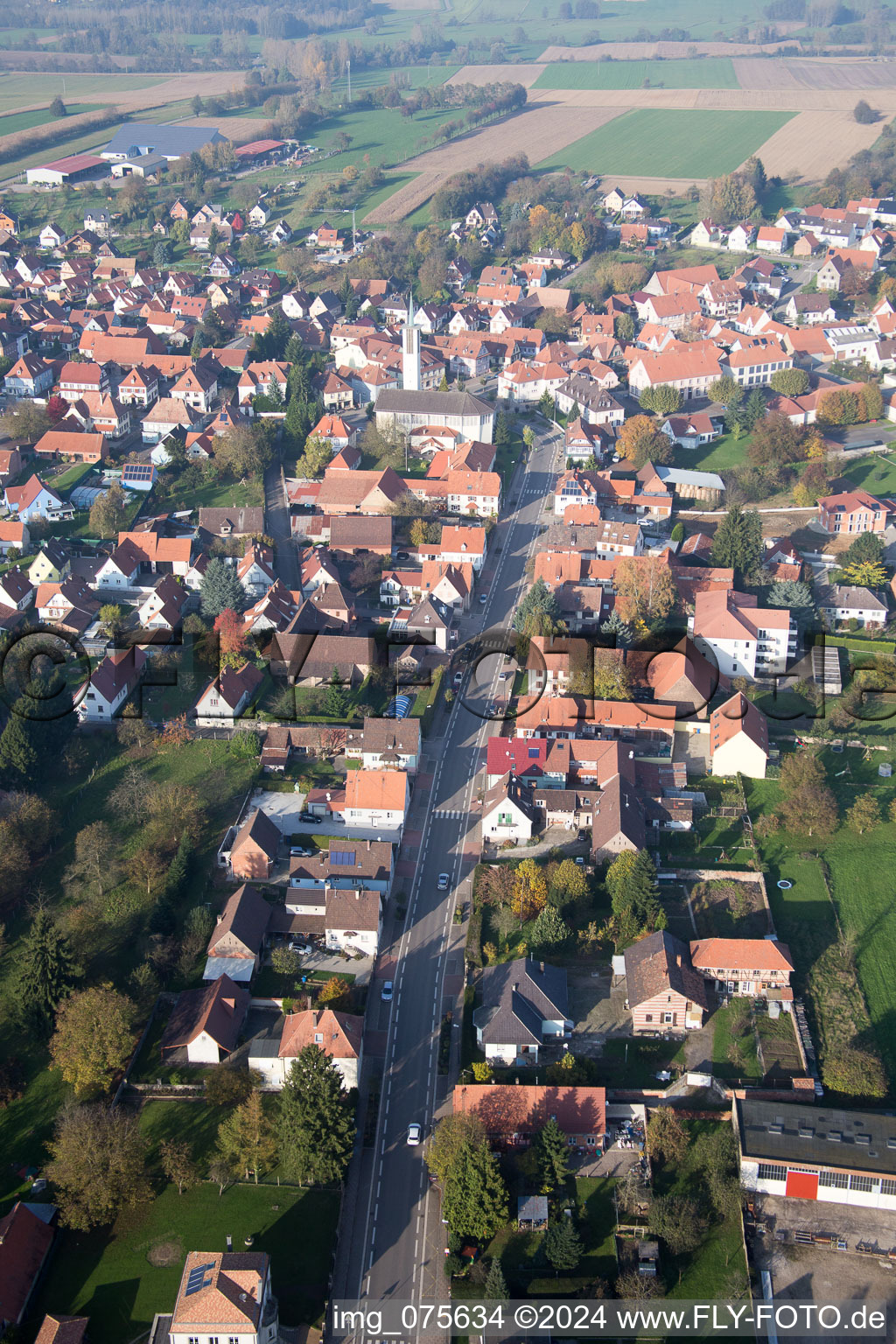 Aerial view of Village view in Hatten in the state Bas-Rhin, France