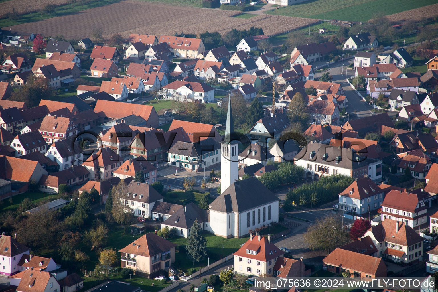 Aerial photograpy of Village view in Hatten in the state Bas-Rhin, France