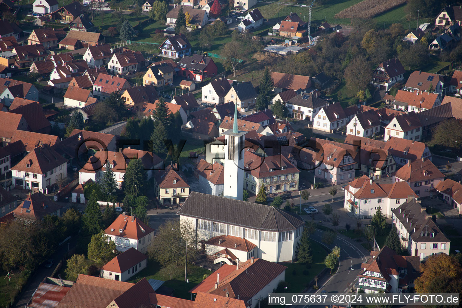 Oblique view of Village view in Hatten in the state Bas-Rhin, France