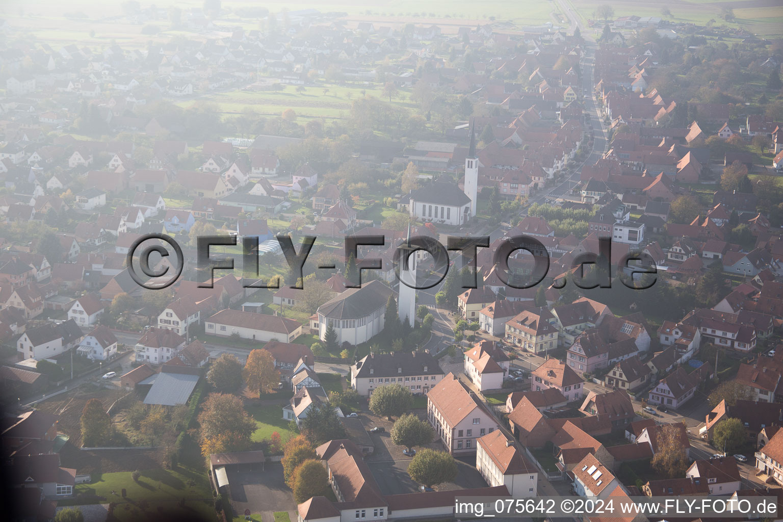 Bird's eye view of Hatten in the state Bas-Rhin, France