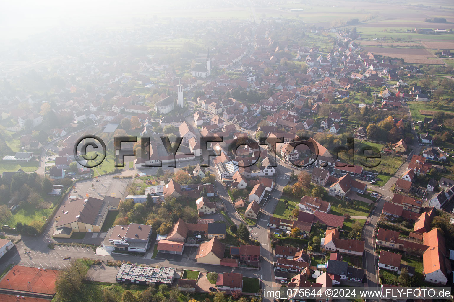 Hatten in the state Bas-Rhin, France viewn from the air