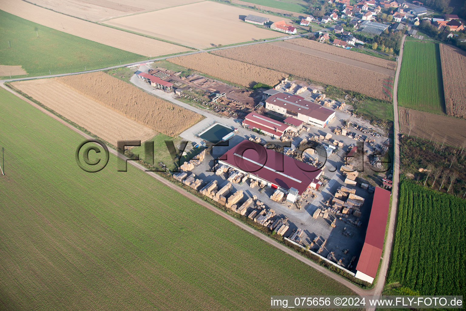 Aerial view of Niederrœdern in the state Bas-Rhin, France