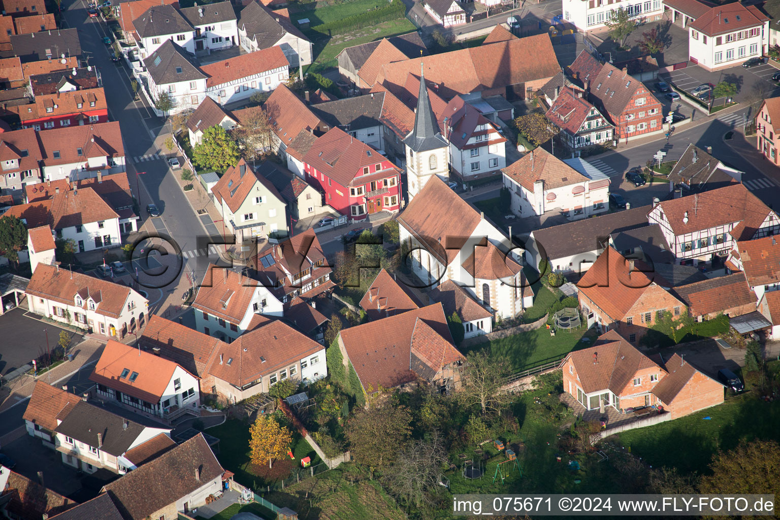 Niederrœdern in the state Bas-Rhin, France seen from a drone