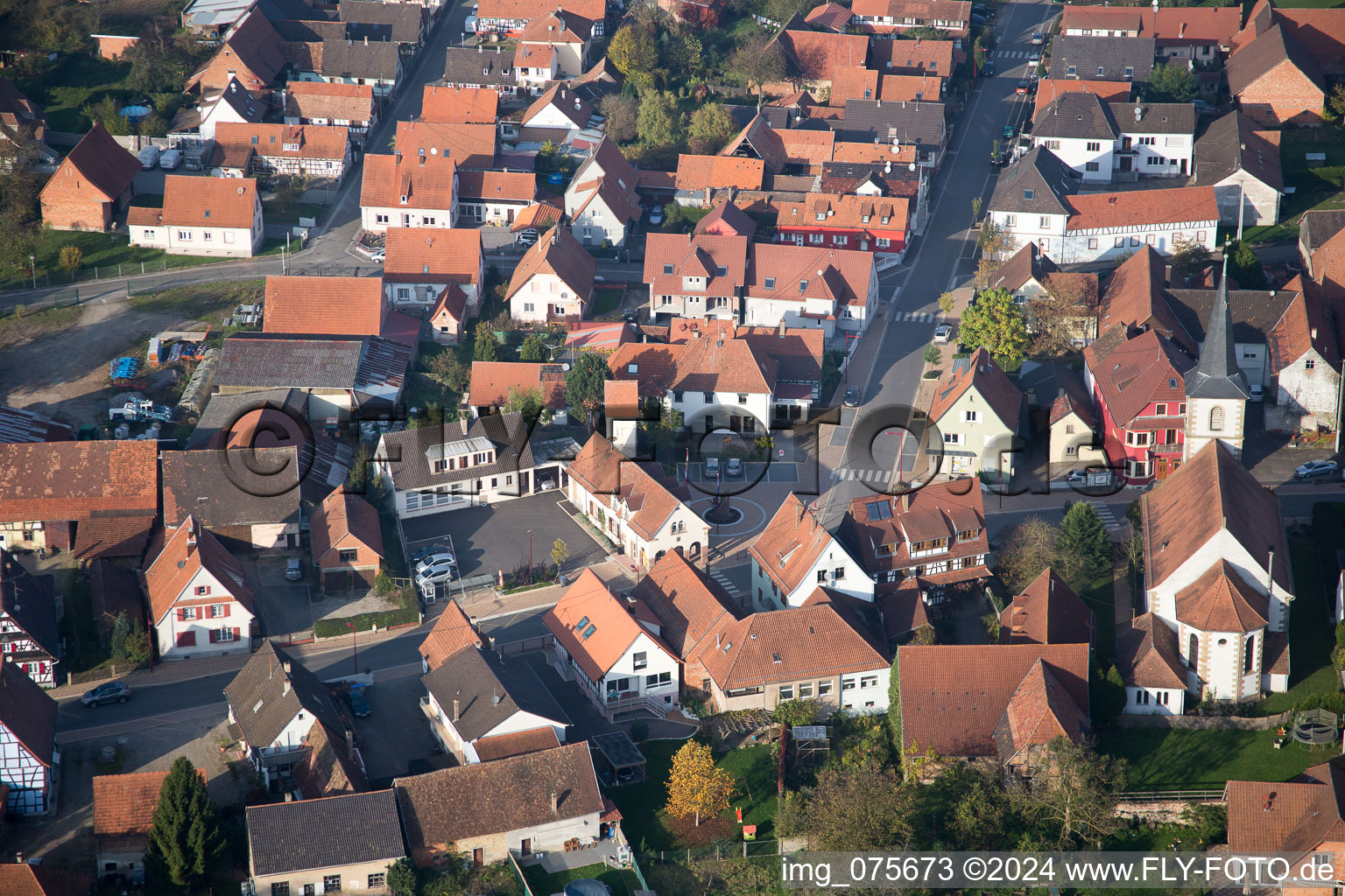 Aerial view of Niederrœdern in the state Bas-Rhin, France