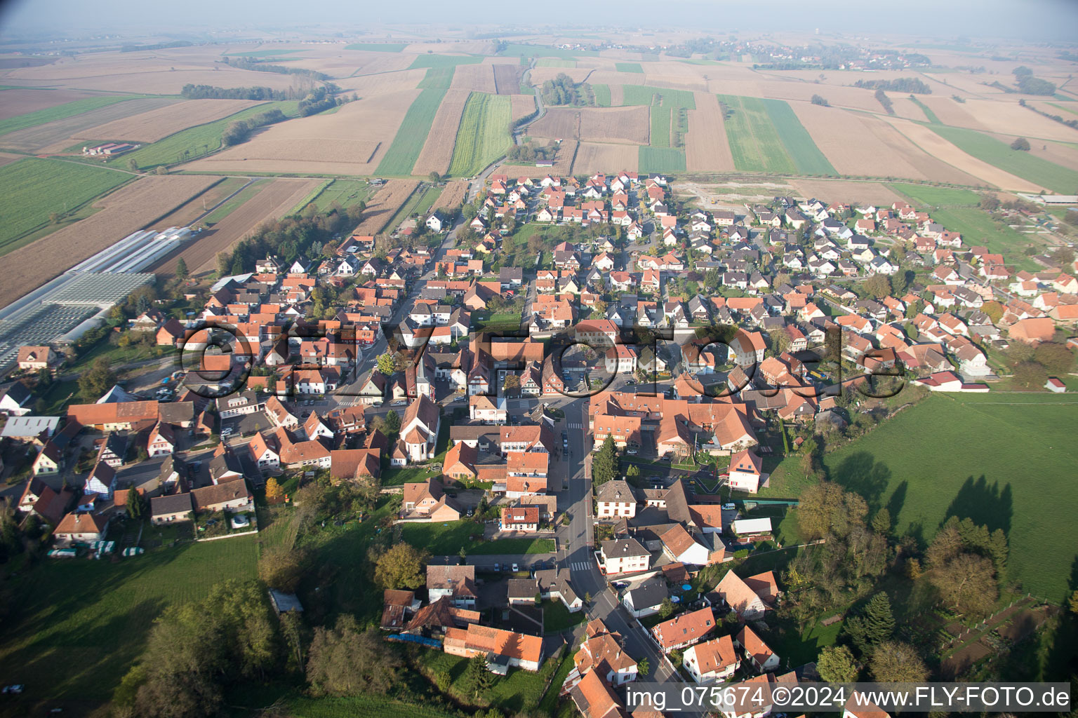 Aerial photograpy of Niederrœdern in the state Bas-Rhin, France