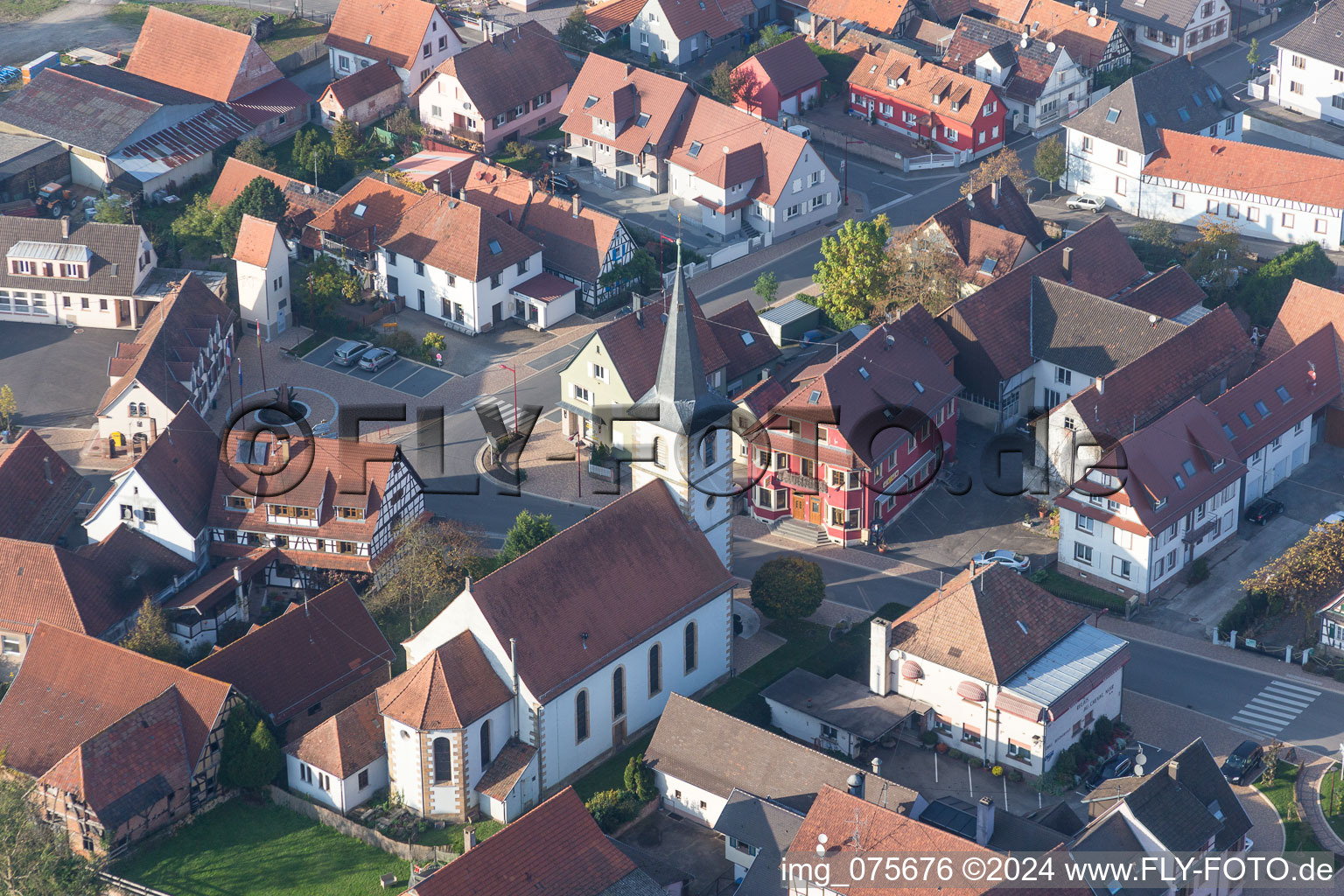 Church building PresbytA?re Protestant in the village of in NiederrA?dern in Grand Est, France