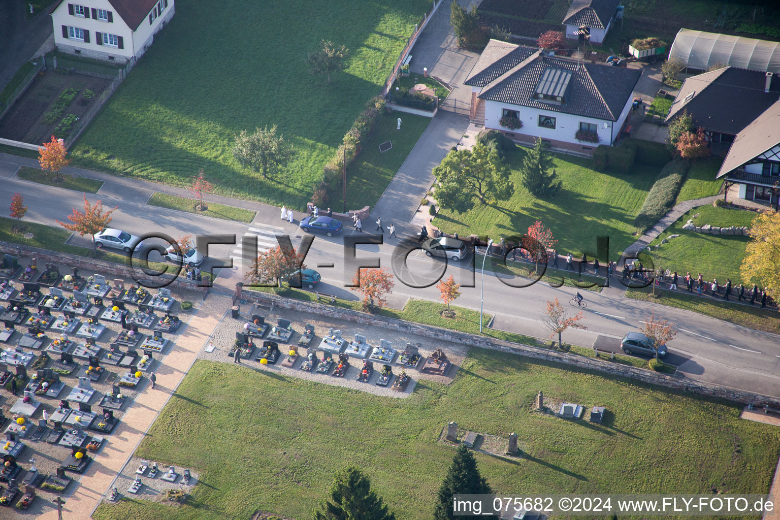 Bird's eye view of Niederrœdern in the state Bas-Rhin, France