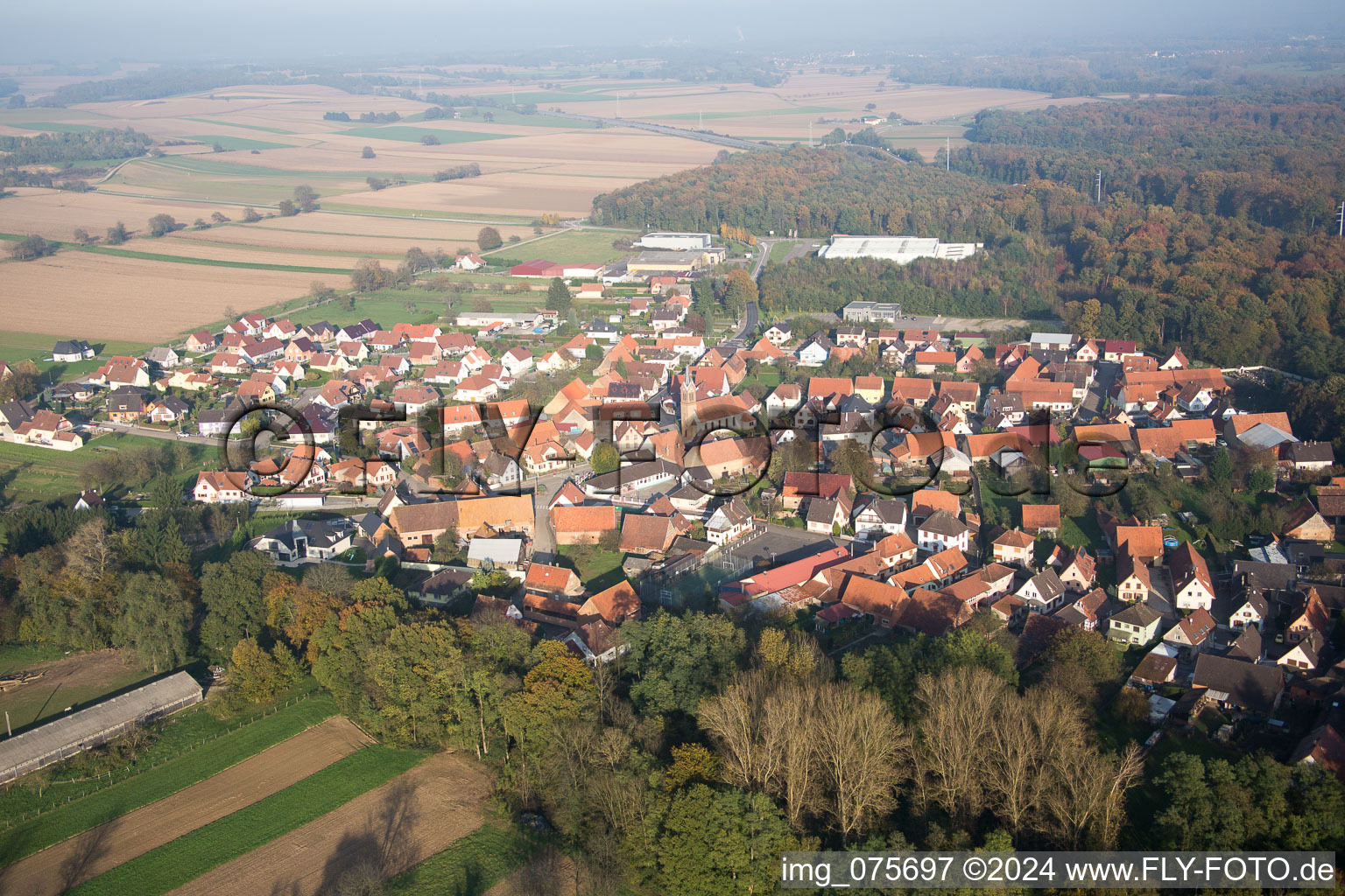 Schaffhouse-près-Seltz in the state Bas-Rhin, France from above