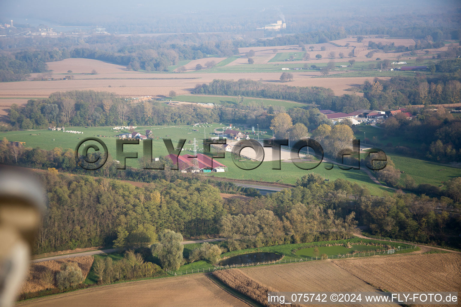 Aerial view of Neewiller-près-Lauterbourg in the state Bas-Rhin, France