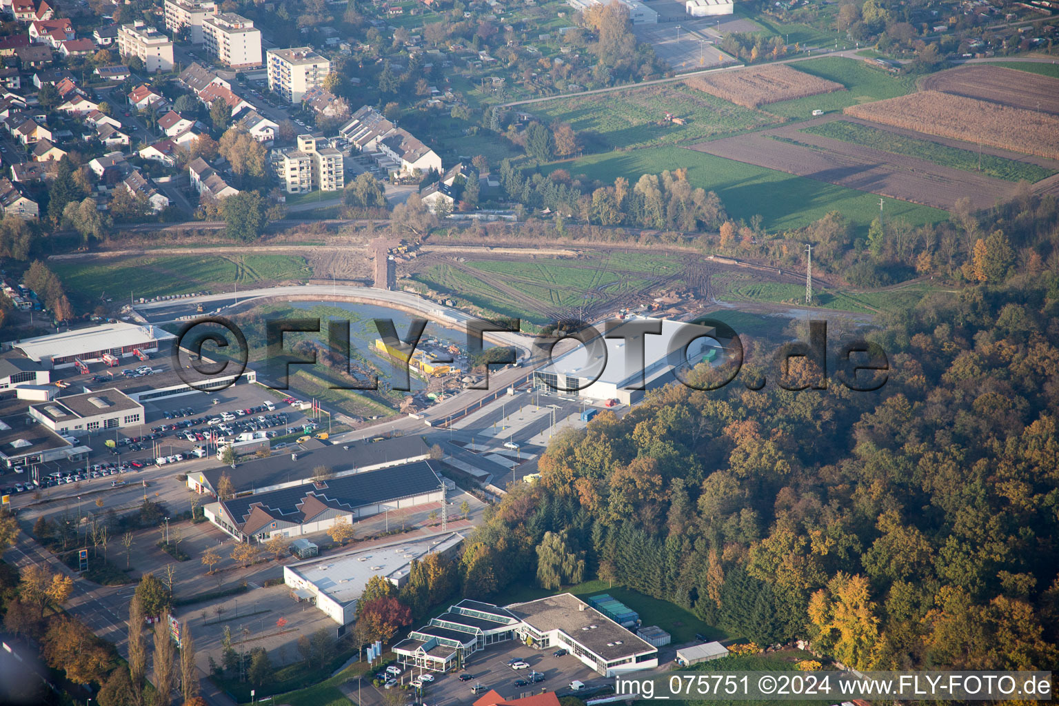 Aerial view of New EDEKA in Kandel in the state Rhineland-Palatinate, Germany