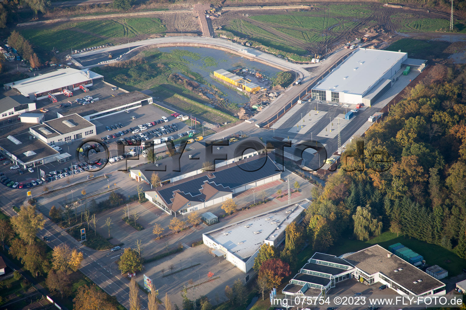 Aerial photograpy of New EDEKA in Kandel in the state Rhineland-Palatinate, Germany
