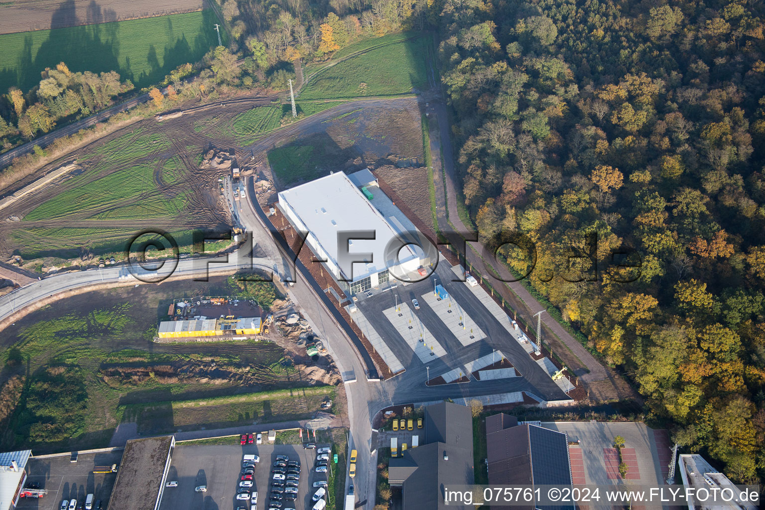 New EDEKA in Kandel in the state Rhineland-Palatinate, Germany viewn from the air