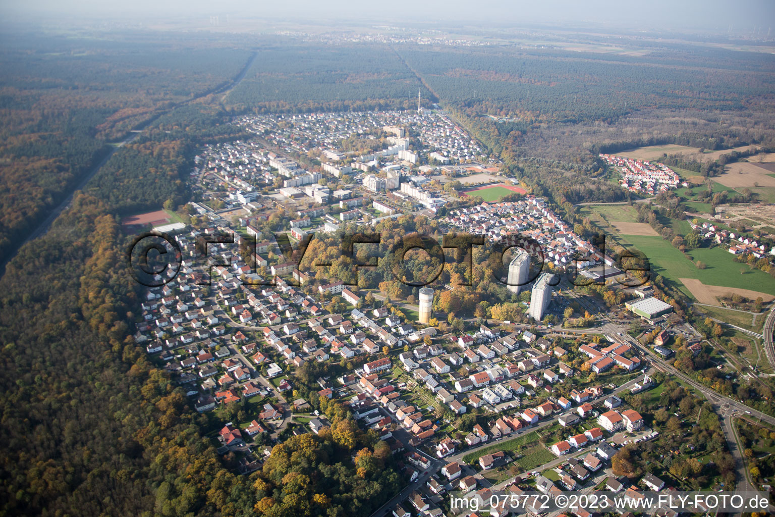 Aerial photograpy of Wörth am Rhein in the state Rhineland-Palatinate, Germany