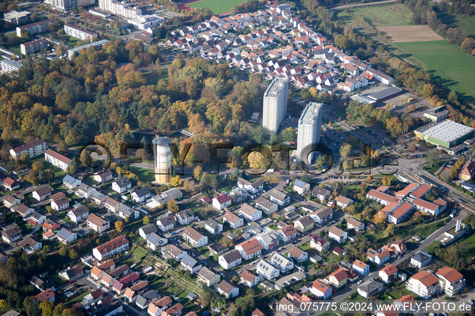 Oblique view of Wörth am Rhein in the state Rhineland-Palatinate, Germany