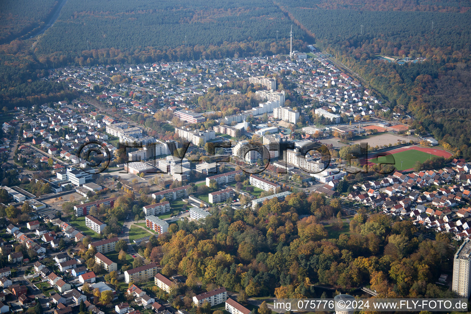 Wörth am Rhein in the state Rhineland-Palatinate, Germany from above