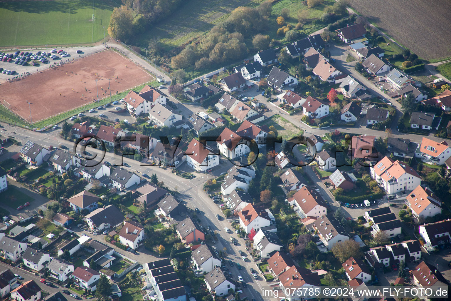 Hagenbach in the state Rhineland-Palatinate, Germany from above