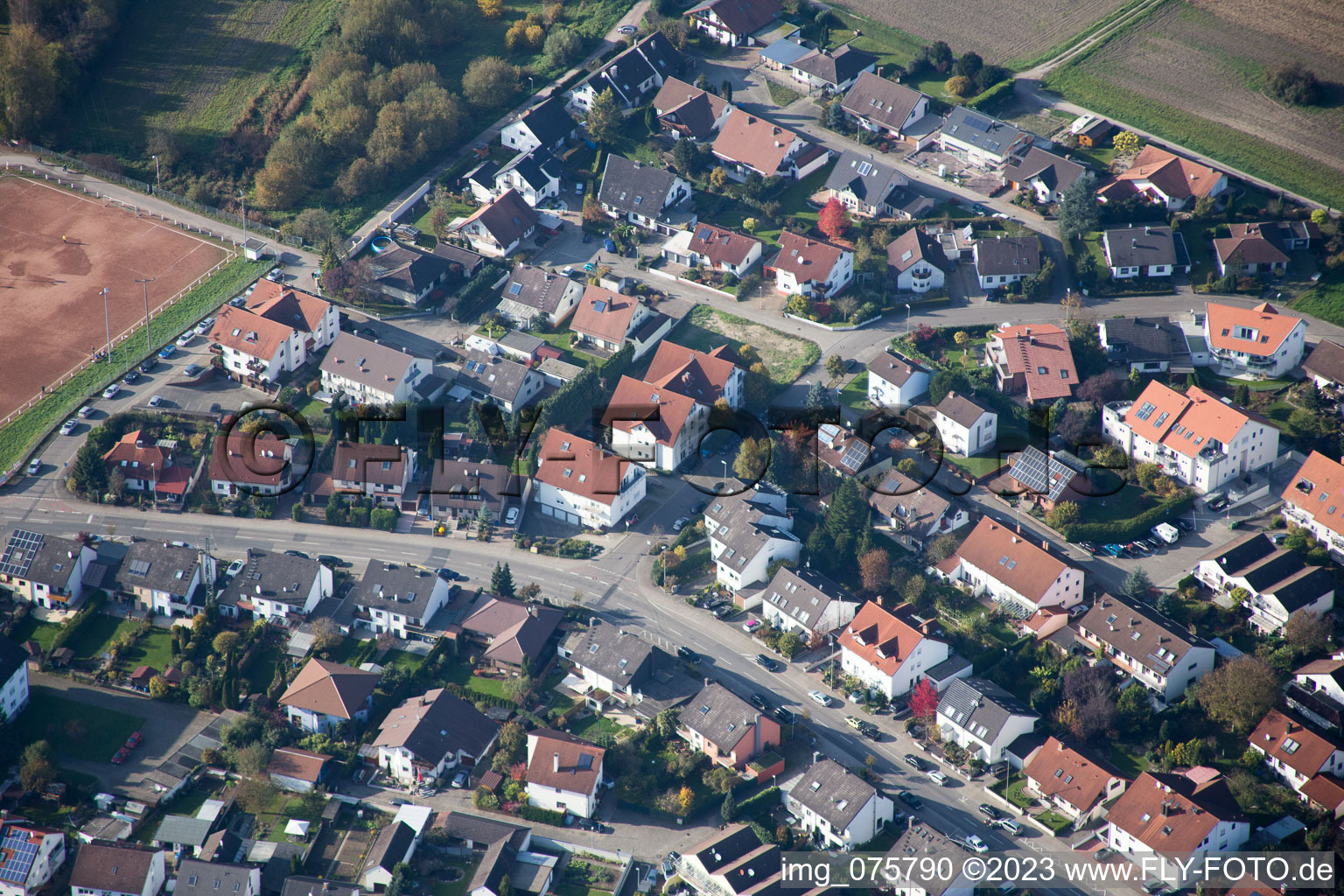 Hagenbach in the state Rhineland-Palatinate, Germany seen from above