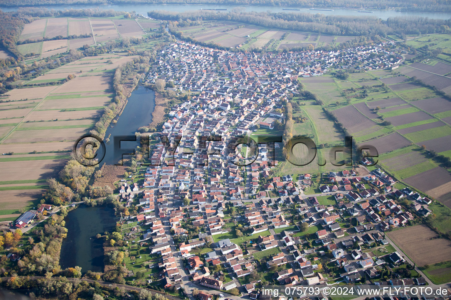 Aerial view of Neuburg in the state Rhineland-Palatinate, Germany