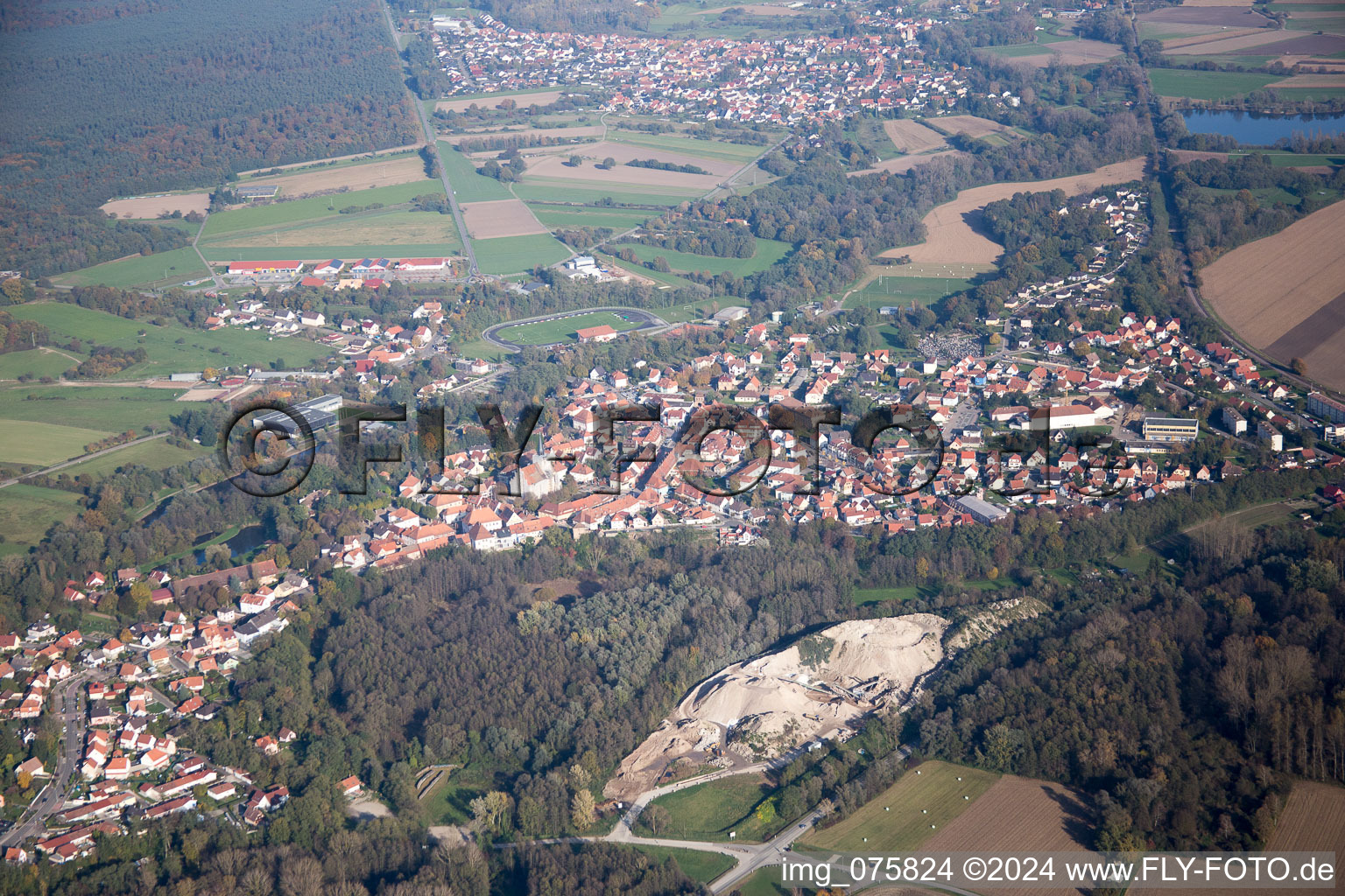 Lauterbourg in the state Bas-Rhin, France seen from above