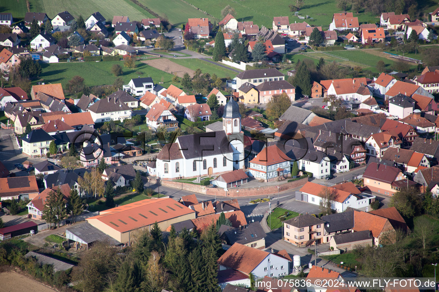 Aerial photograpy of Niederlauterbach in the state Bas-Rhin, France