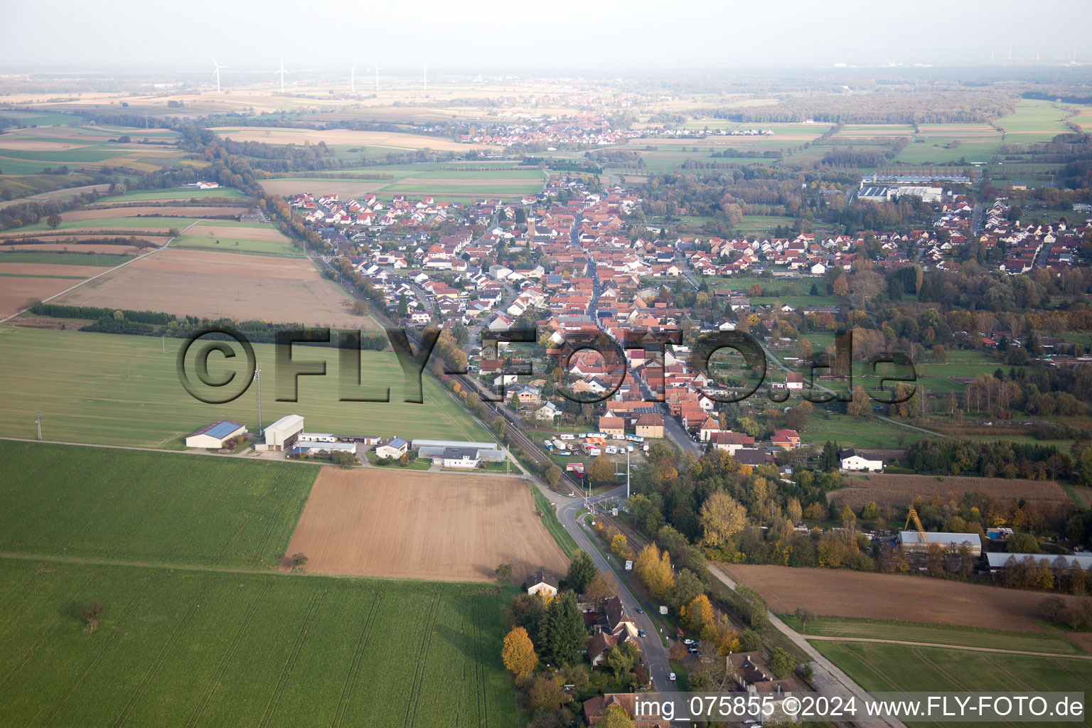 District Schaidt in Wörth am Rhein in the state Rhineland-Palatinate, Germany from the plane