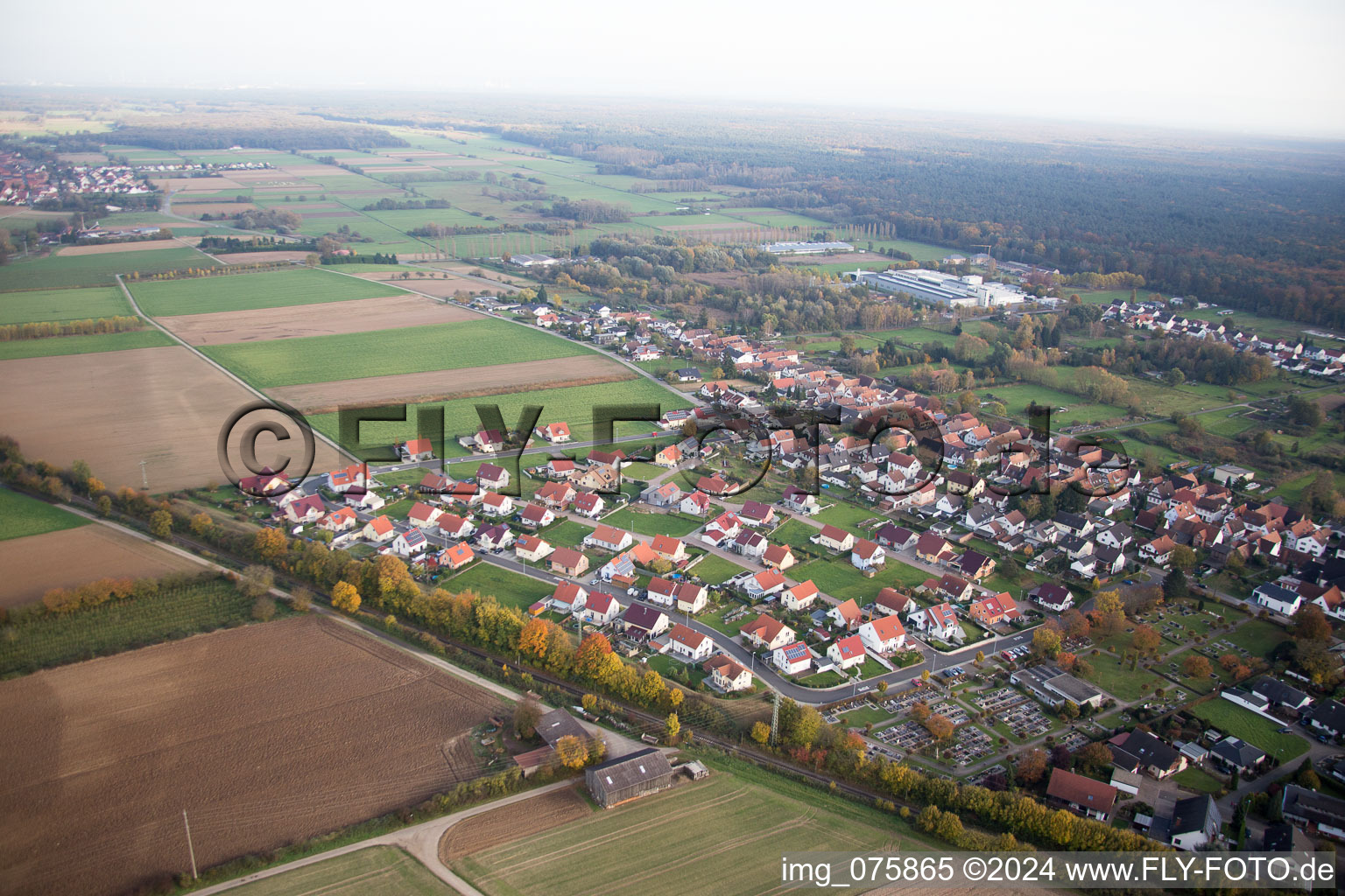 Bird's eye view of District Schaidt in Wörth am Rhein in the state Rhineland-Palatinate, Germany