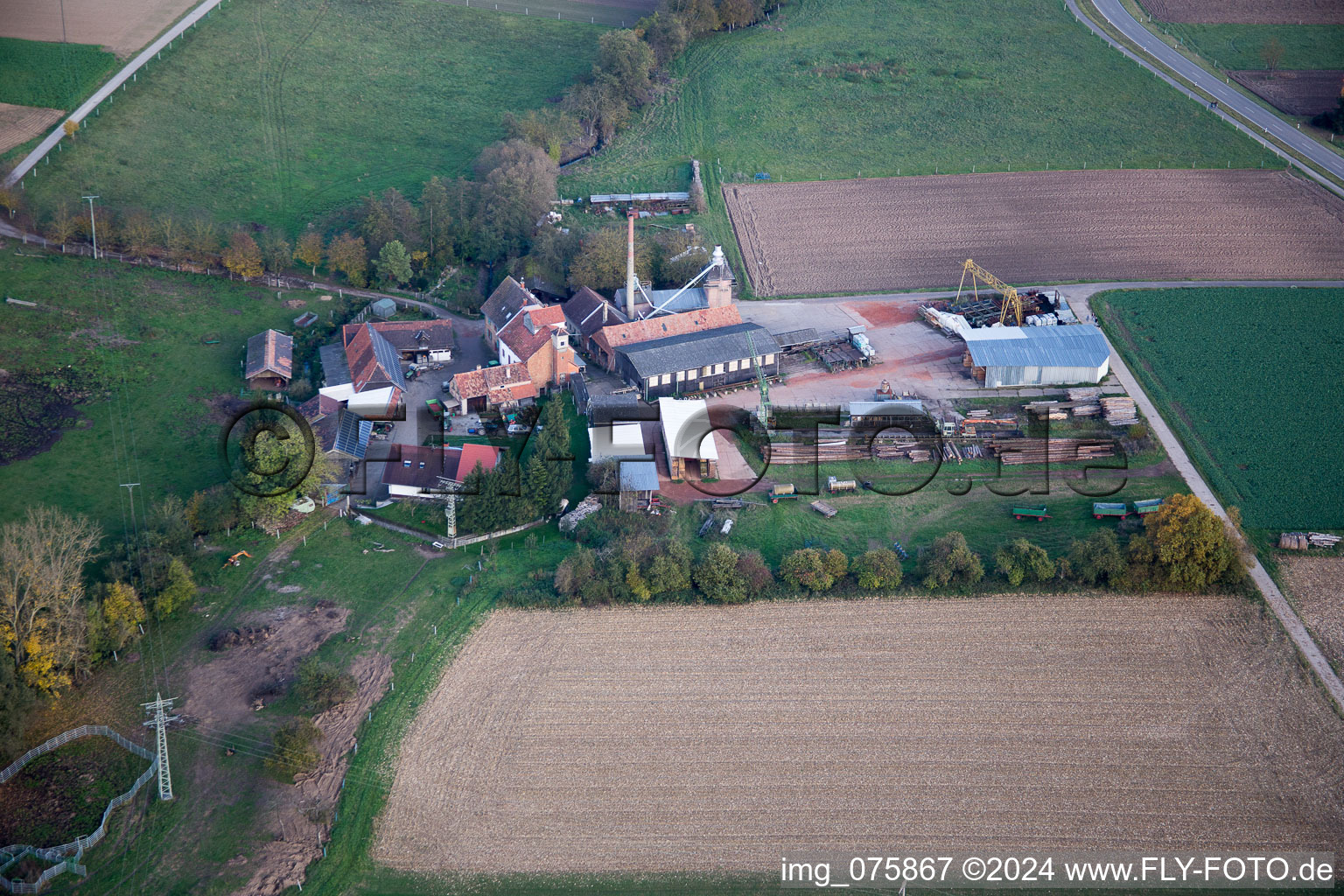 Aerial view of Schaidt Mill in the district Schaidt in Wörth am Rhein in the state Rhineland-Palatinate, Germany