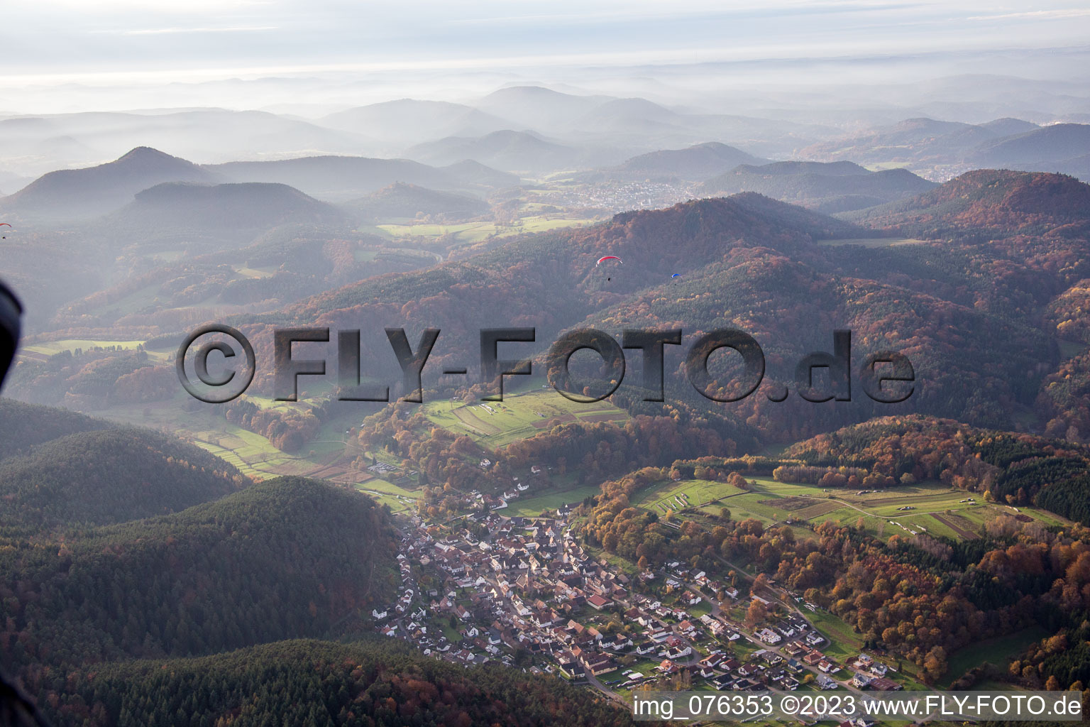 Aerial view of Vorderweidenthal in the state Rhineland-Palatinate, Germany