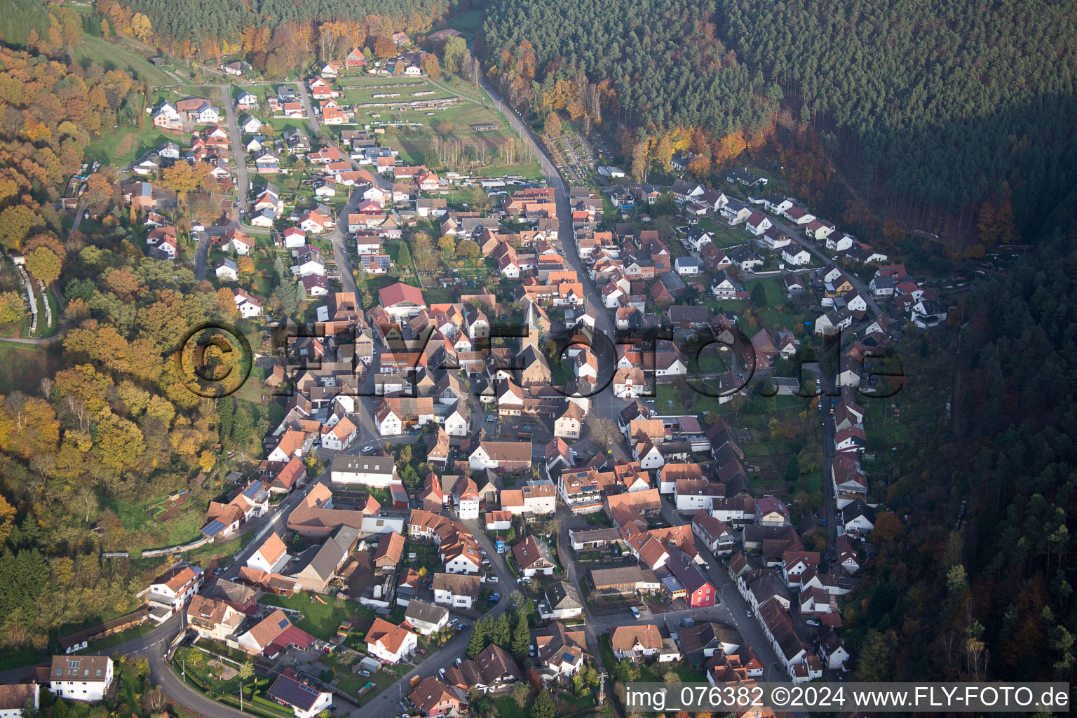 Oblique view of Vorderweidenthal in the state Rhineland-Palatinate, Germany