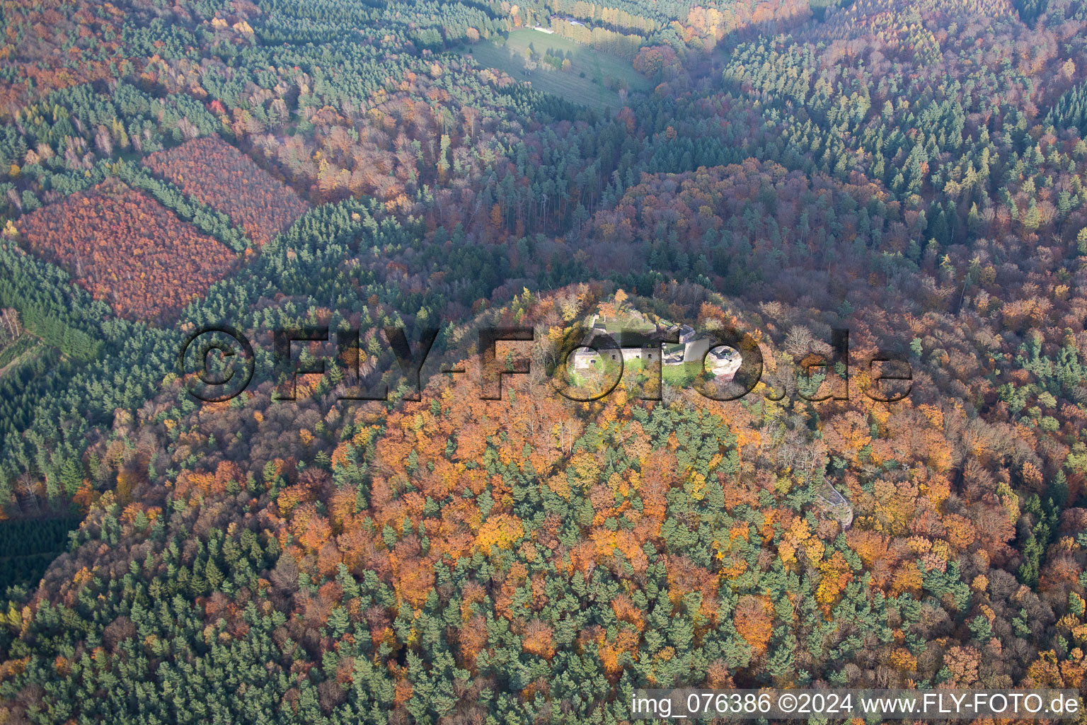 Ruins and vestiges of the former castle and fortress Lindelbrunn in Vorderweidenthal in the state Rhineland-Palatinate