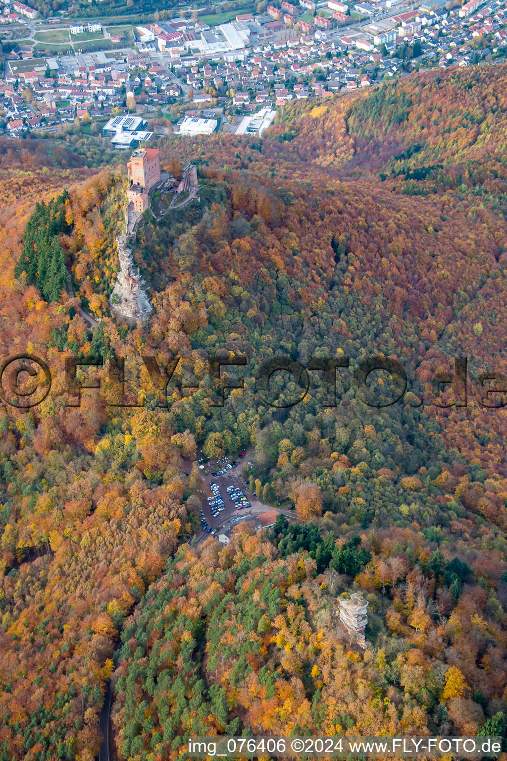 Trifels parking lot in Leinsweiler in the state Rhineland-Palatinate, Germany