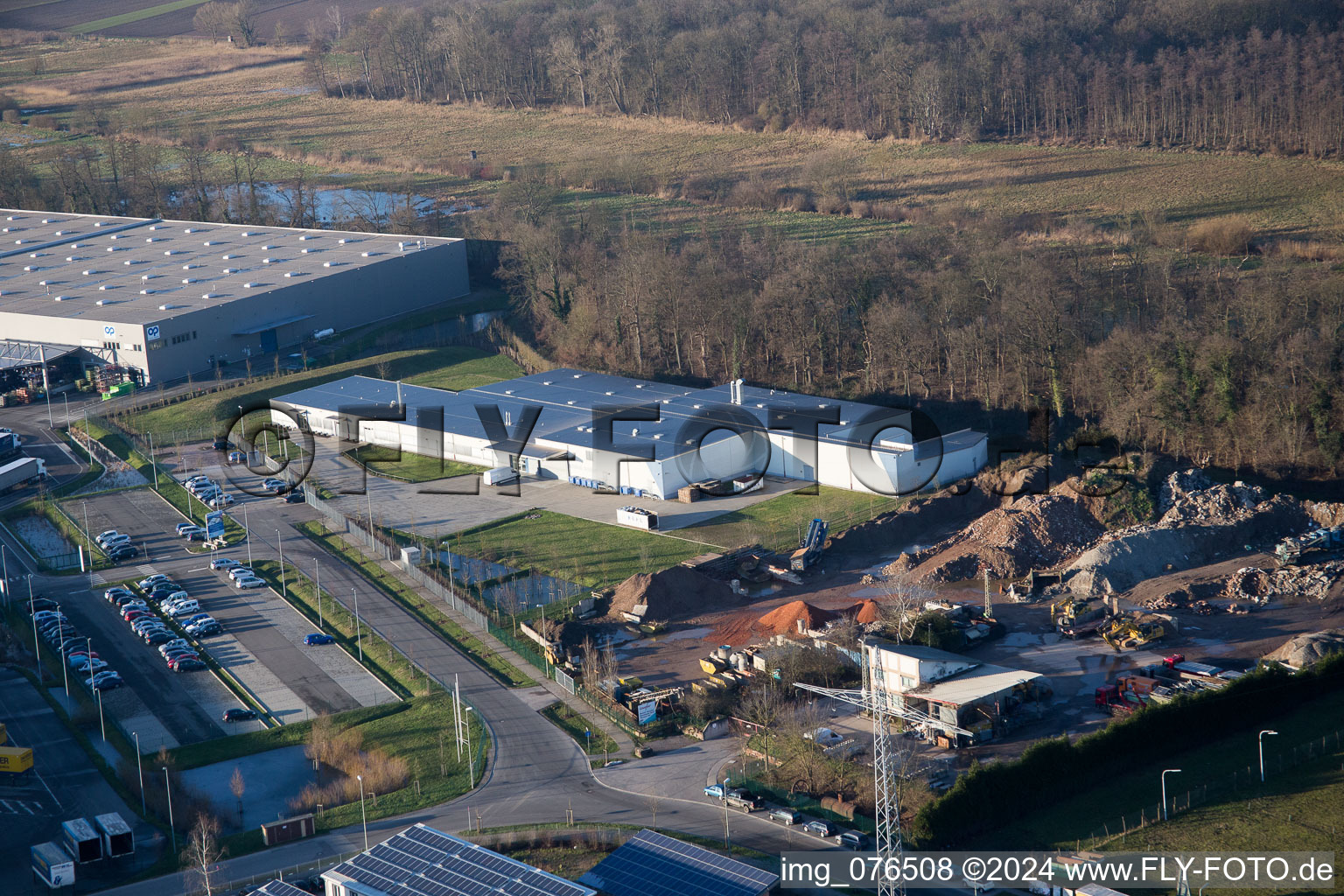 Aerial photograpy of Horst Industrial Estate, Alfa Aesar GmbH in the district Minderslachen in Kandel in the state Rhineland-Palatinate, Germany