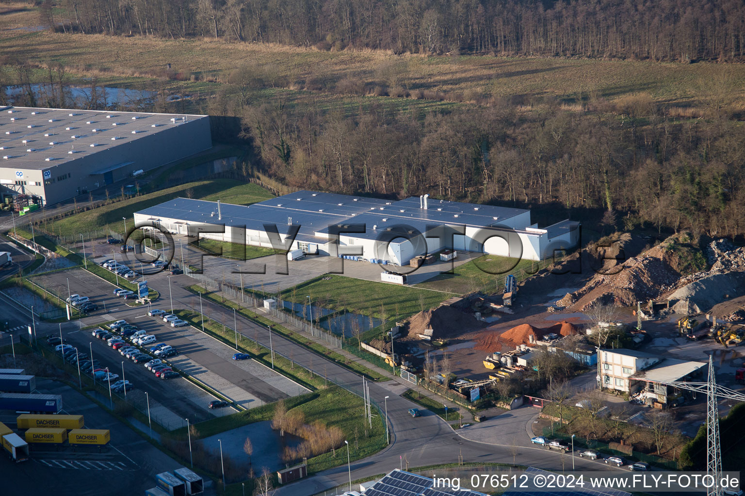 Horst industrial estate, Alfa Aesar GmbH in the district Minderslachen in Kandel in the state Rhineland-Palatinate, Germany seen from above