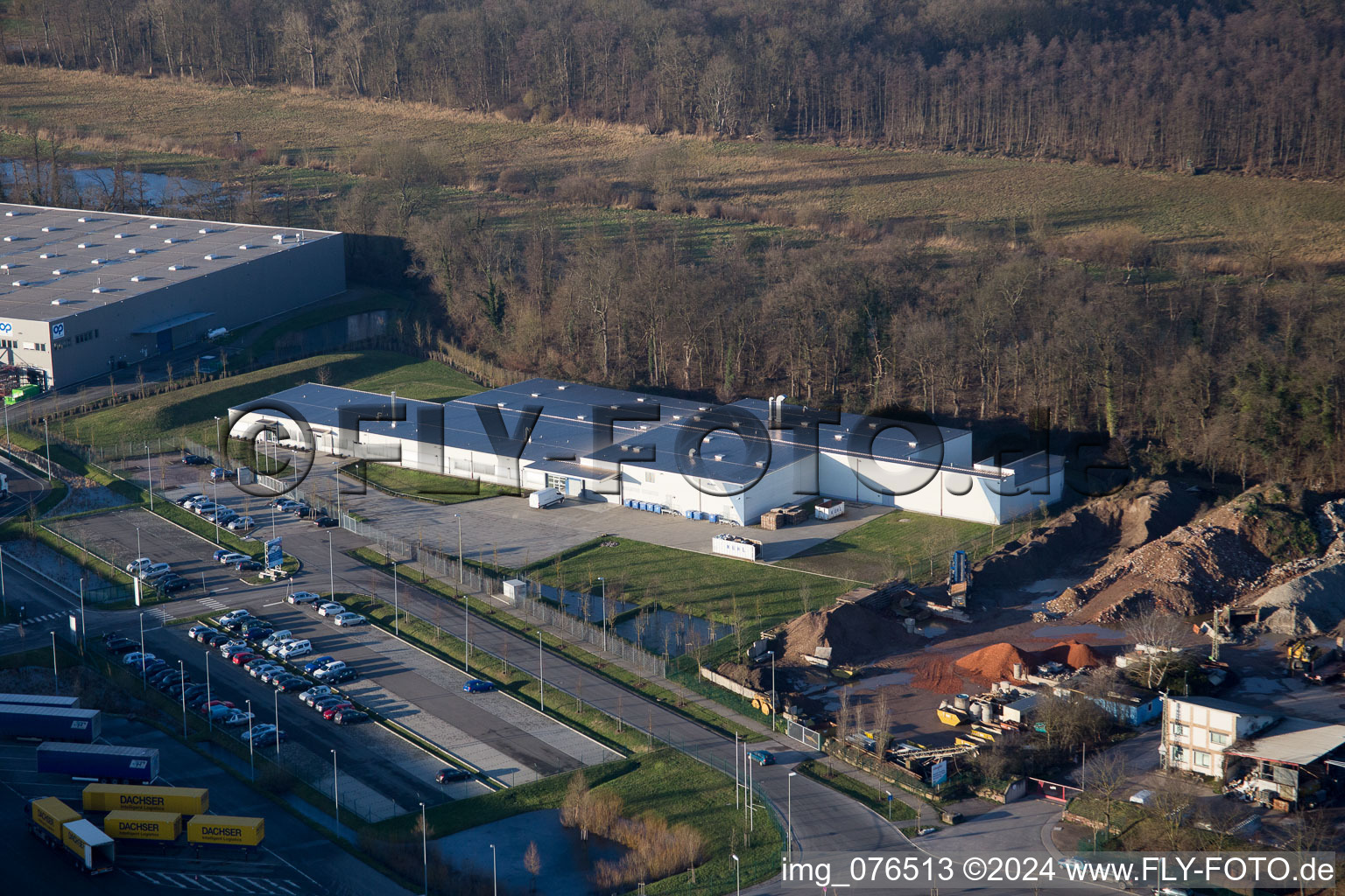 Horst Industrial Estate, Alfa Aesar GmbH in the district Minderslachen in Kandel in the state Rhineland-Palatinate, Germany from the plane