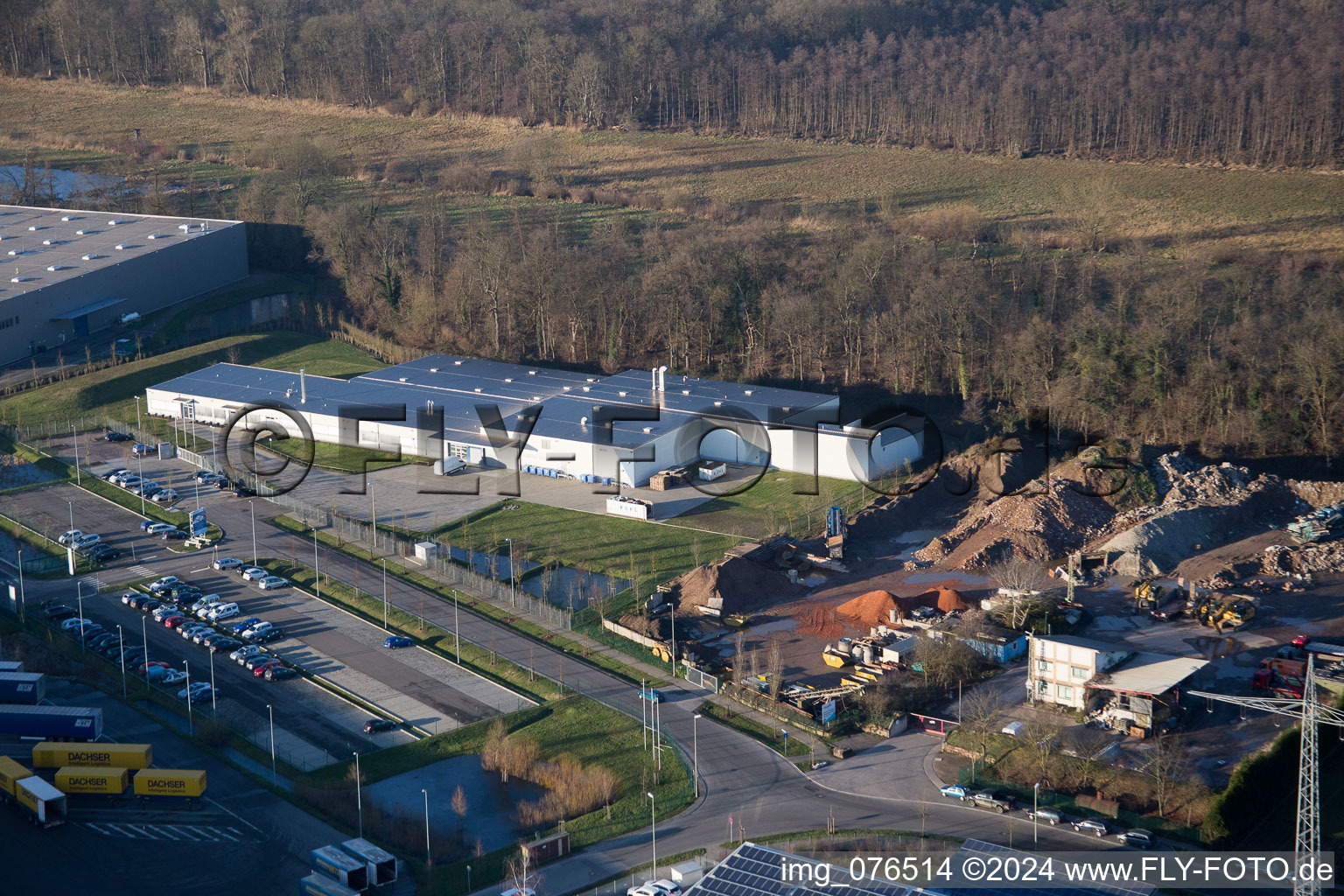 Bird's eye view of Horst Industrial Estate, Alfa Aesar GmbH in the district Minderslachen in Kandel in the state Rhineland-Palatinate, Germany