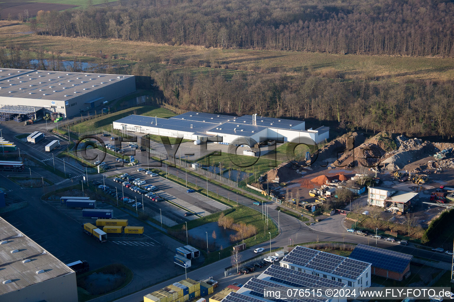 Horst Industrial Estate, Alfa Aesar GmbH in the district Minderslachen in Kandel in the state Rhineland-Palatinate, Germany viewn from the air