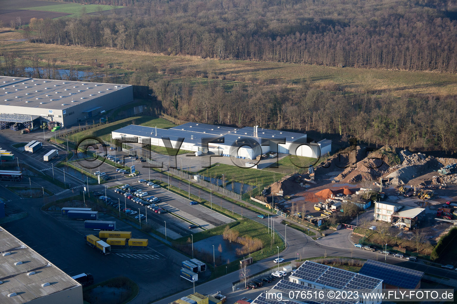 Drone recording of Horst industrial estate, Alfa Aesar GmbH in the district Minderslachen in Kandel in the state Rhineland-Palatinate, Germany