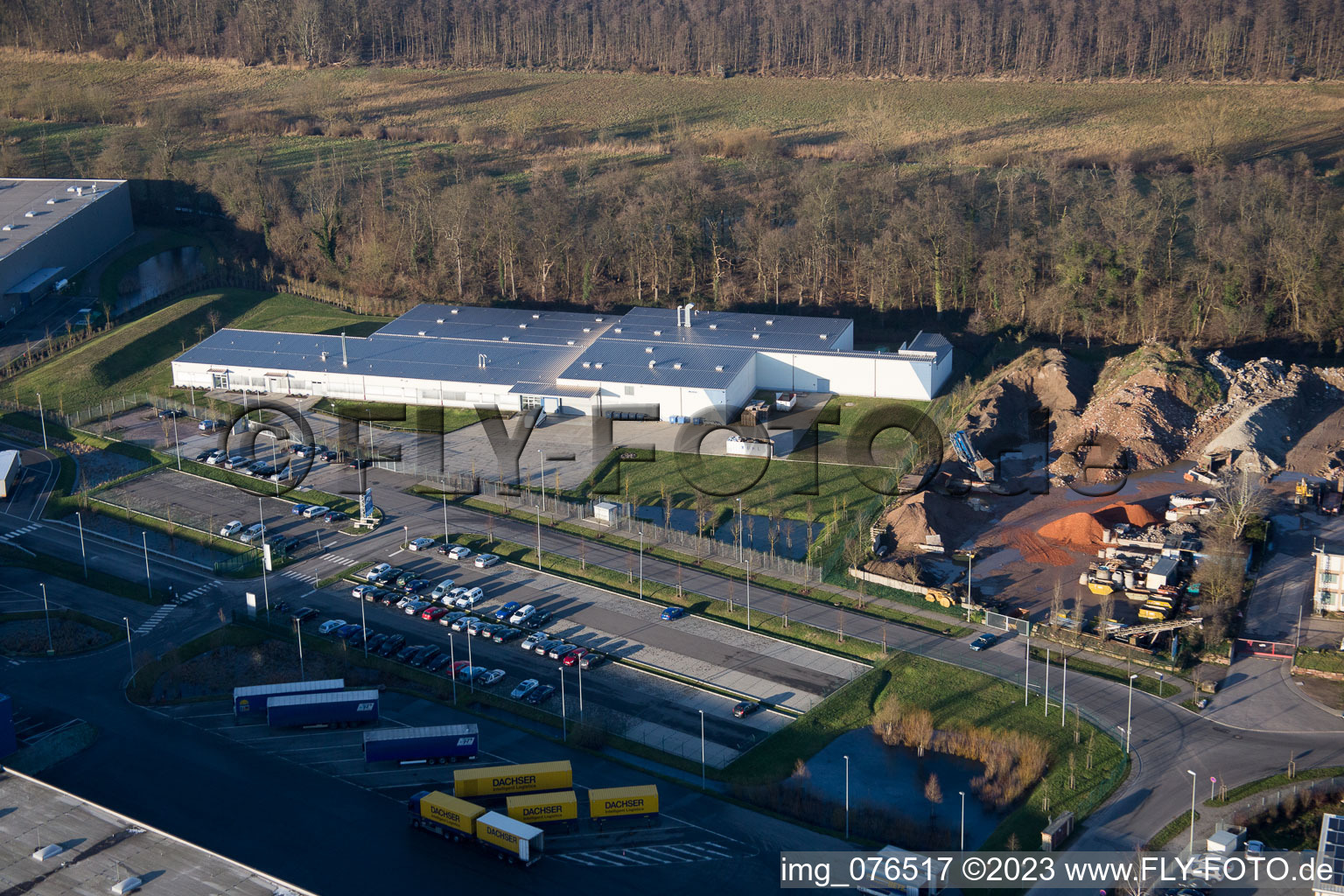 Drone image of Horst industrial estate, Alfa Aesar GmbH in the district Minderslachen in Kandel in the state Rhineland-Palatinate, Germany