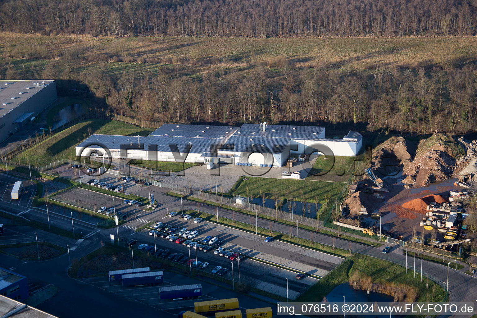 Horst Industrial Estate, Alfa Aesar GmbH in the district Minderslachen in Kandel in the state Rhineland-Palatinate, Germany from the drone perspective